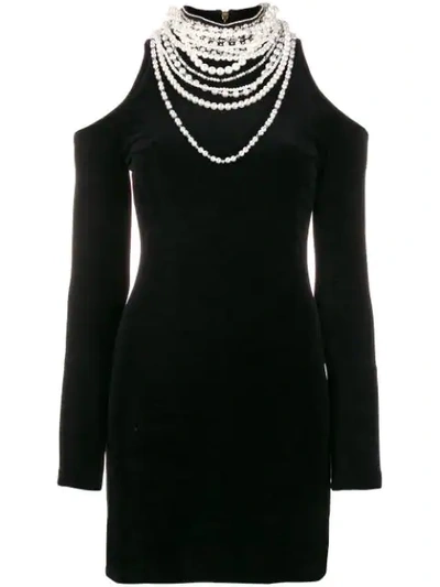 Shop Balmain Real Embellished Mini Dress In Black