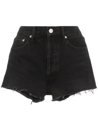 Shop Agolde Distressed Denim Shorts In Black