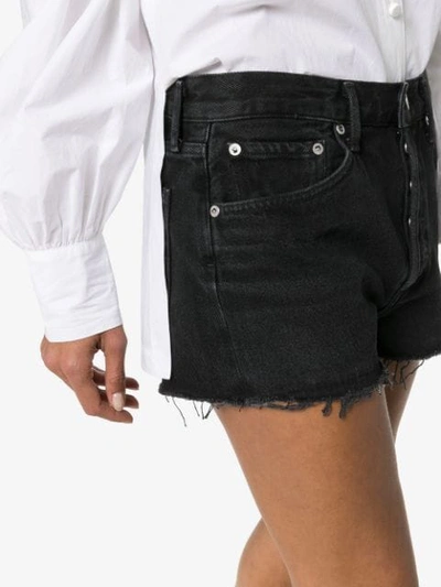 Shop Agolde Distressed Denim Shorts In Black