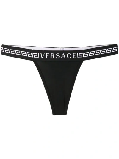 Shop Versace Greek Key Thong - Black