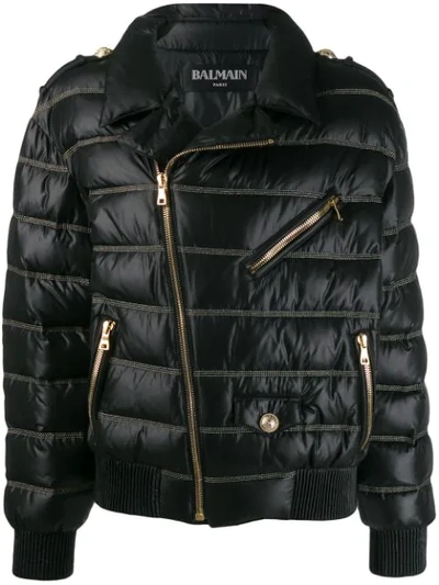 Quilted Striped Shell Jacket In Black