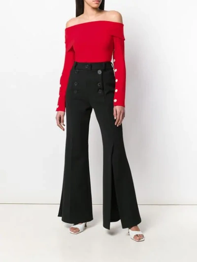 Shop A.w.a.k.e. Off-shoulder Button Top In Red