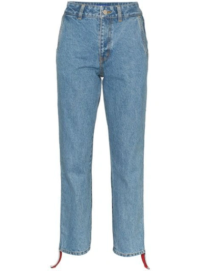 Shop Ader Error Side-stripe Cropped Jeans In Blue