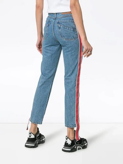 Shop Ader Error Side-stripe Cropped Jeans In Blue