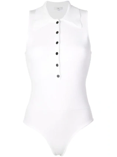 Shop Tibi Tech Poly Polo Racerback Bodysuit In White