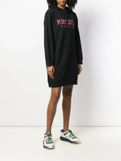 Shop Kenzo Logo Embroidered Hoodie Dress In Black