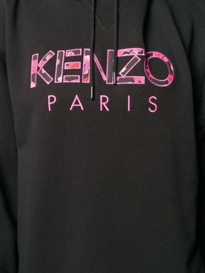 Shop Kenzo Logo Embroidered Hoodie Dress In Black