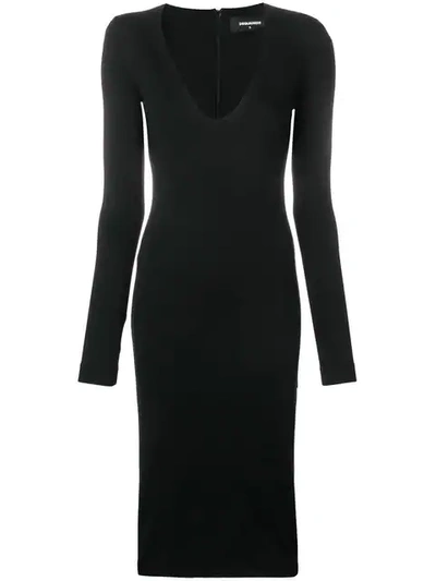 Shop Dsquared2 Silhoette Fitted Midi Dress In Black