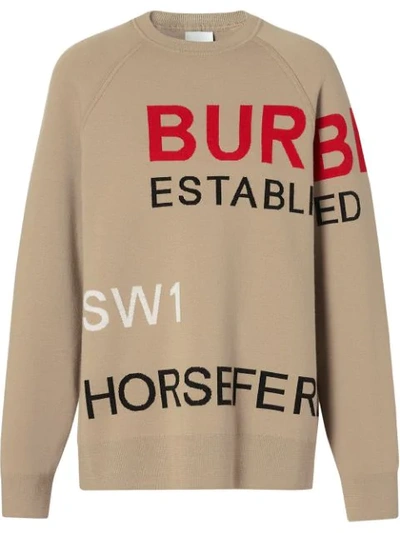 Shop Burberry Horseferry Intarsia Merino Wool Blend Sweater In A1435 Beige
