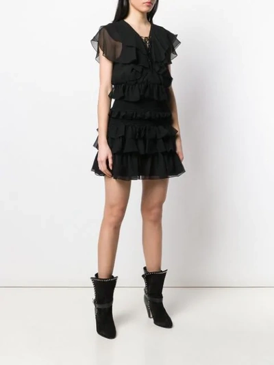 Shop Saint Laurent Ruffle Mini Dress In Black
