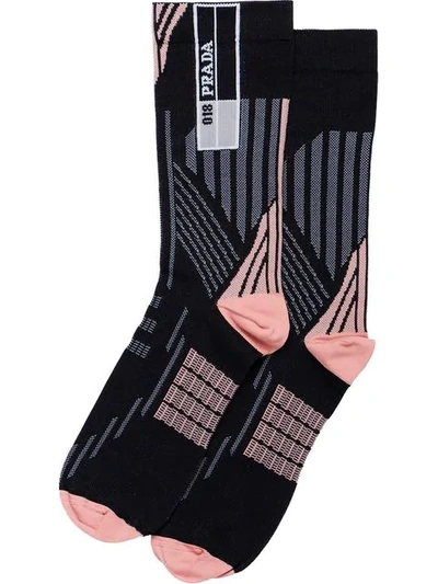 Shop Prada Geometric Motif Socks In Black