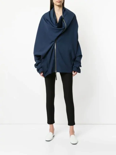 Shop Gustavo Lins Oversized Asymmetric Jacket In Blue