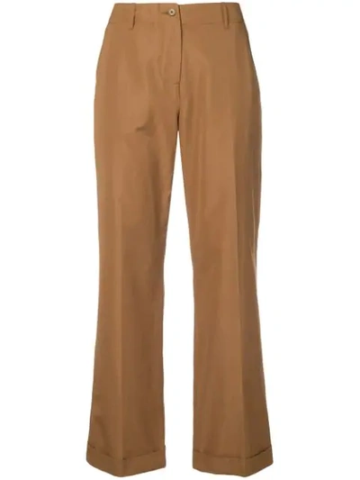 Shop Aspesi Cropped Straight-leg Trousers In Brown
