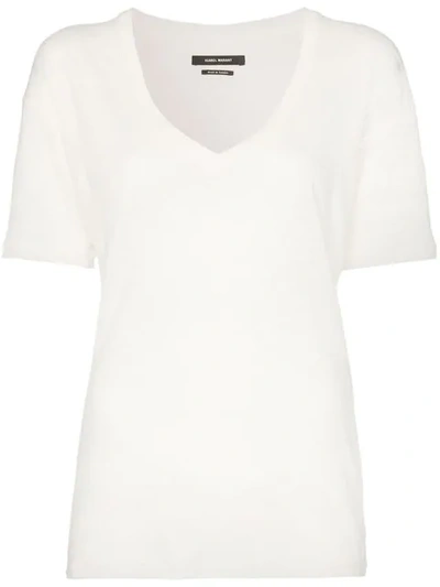 Shop Isabel Marant Maree V-neck Linen T-shirt In White