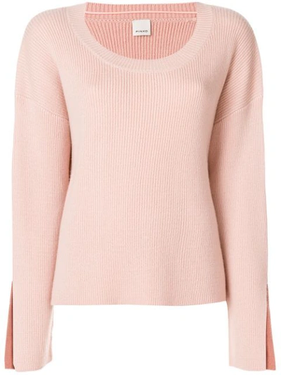 Shop Pinko Ribbed Slit Cuff Sweater In Pink