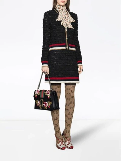 Shop Gucci Knitted Cardigan With Web In Black