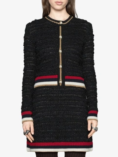 GUCCI KNITTED CARDIGAN WITH WEB - 黑色