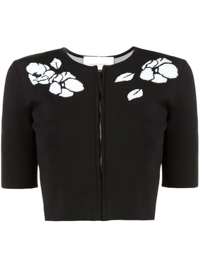 Shop Carolina Herrera Floral Zipped Cardigan In Black