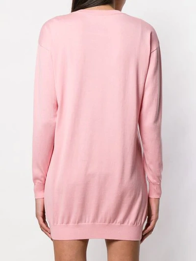 Shop Moschino Knitted Bear Sweater Dress In Pink