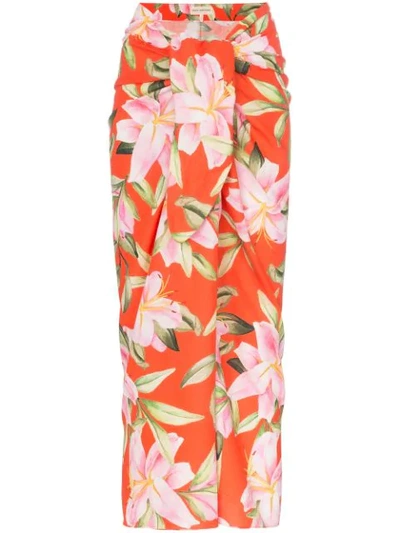 Shop Mara Hoffman Izzy Floral Wrap Midi Skirt In 972 Red Multi