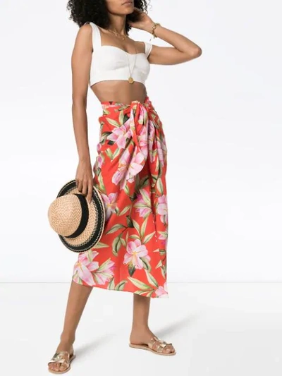Shop Mara Hoffman Izzy Floral Wrap Midi Skirt In 972 Red Multi