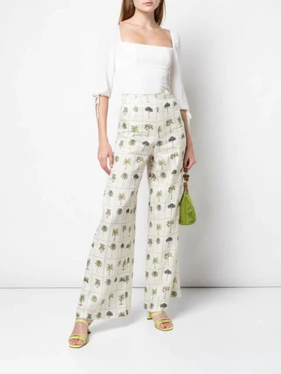 Shop Agua By Agua Bendita Tree Print Flared Trousers In Neutrals