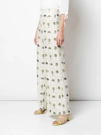 Shop Agua By Agua Bendita Tree Print Flared Trousers In Neutrals