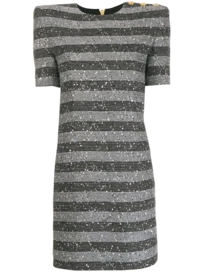 Shop Balmain Sequinned Striped Dress In Eab Noir/blanc