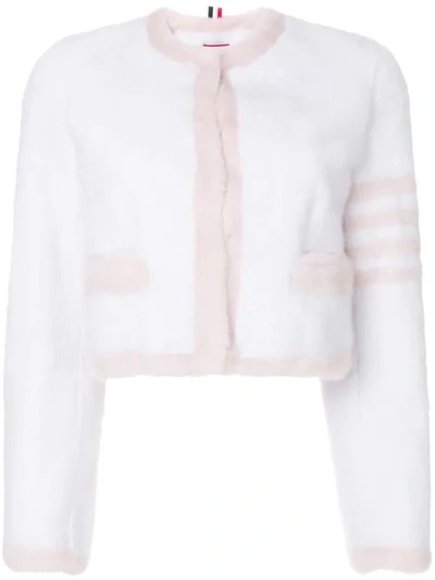 Shop Thom Browne Mink Fur Cardigan Jacket - White