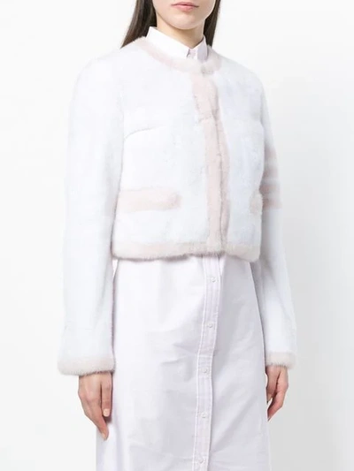 Shop Thom Browne Mink Fur Cardigan Jacket - White