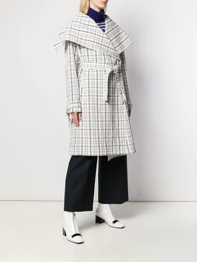 Shop Aalto Belted Checked Coat In White