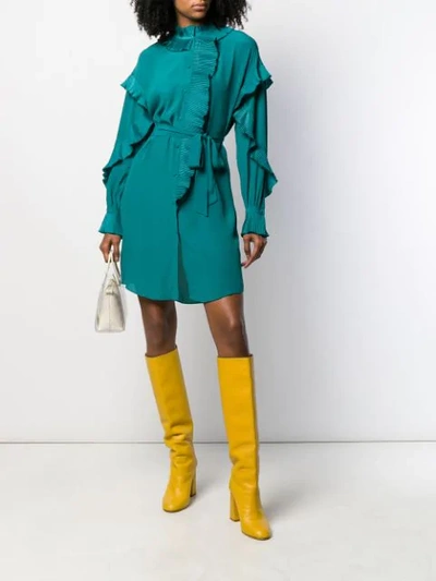 Shop Twinset Pleated Ruffles Shirt Dress In Green