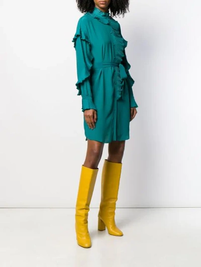 Shop Twinset Pleated Ruffles Shirt Dress In Green