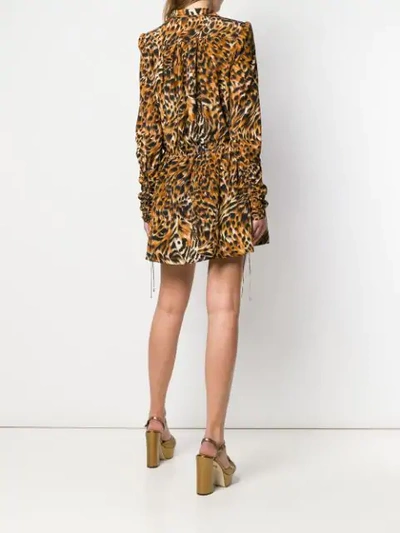 Shop Saint Laurent Leopard Print Silk Dress In Brown