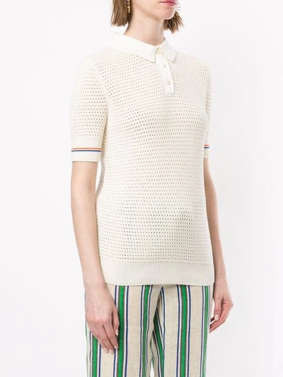 Shop Tory Burch Mesh Knitted Polo In White