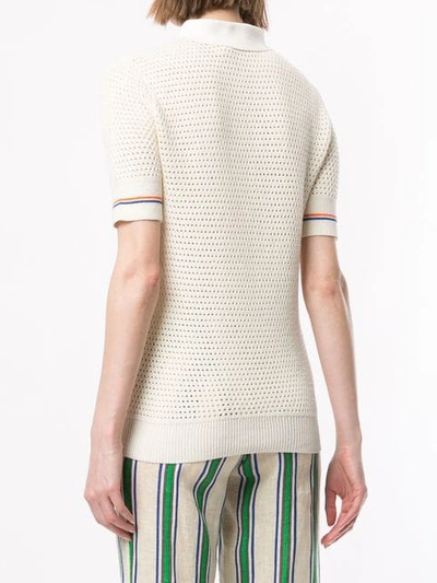 Shop Tory Burch Mesh Knitted Polo In White