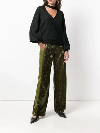 Shop Alberta Ferretti Sequin Embellished Track Pants In Green