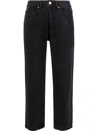 Shop Aalto Layered Front Cropped Denim Jeans In Black