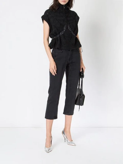 Shop Aalto Layered Front Cropped Denim Jeans In Black