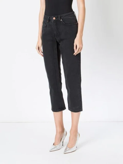 Shop Aalto Layered Front Cropped Denim Jeans In Black