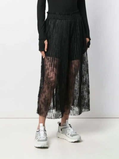 Shop Mm6 Maison Margiela Pleated Lace Maxi Skirt In Black