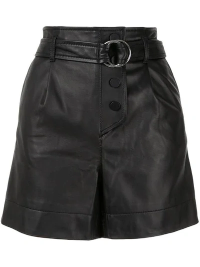 Shop Yves Salomon Belted Leather Shorts In Black