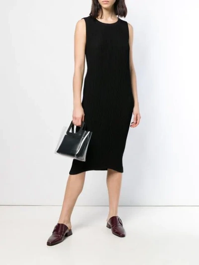 Shop Issey Miyake Pleated Midi Dress In Black
