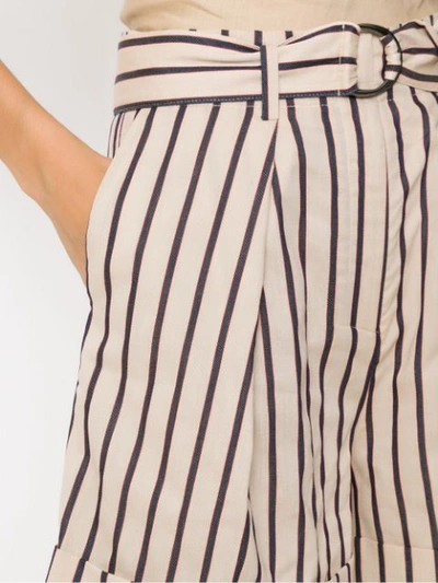 Shop Andrea Marques Belted Striped Shorts In Neutrals
