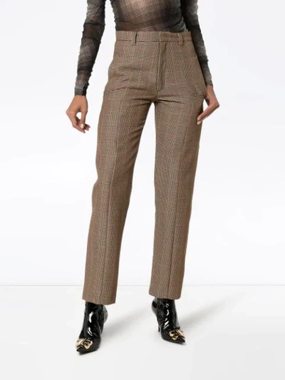 Shop Delada Check Straight-leg Trousers In Brown