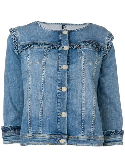 Shop Liu •jo Ruffled Denim Jacket In Blue