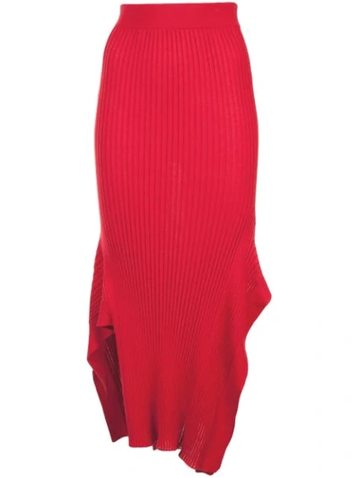 Shop Stella Mccartney Rib Knit Asymmetric Maxi Skirt In Red