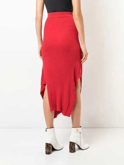 Shop Stella Mccartney Rib Knit Asymmetric Maxi Skirt In Red