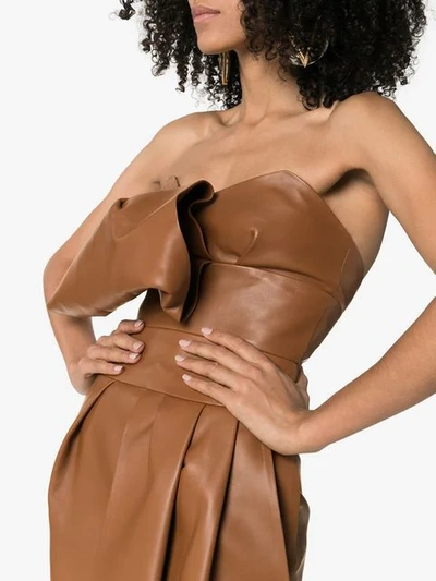 Shop Alexandre Vauthier Strapless Leather Mini Dress In Brown