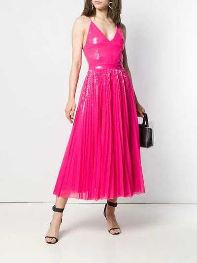 Shop Msgm Sequin Pleated Dress In Pink
